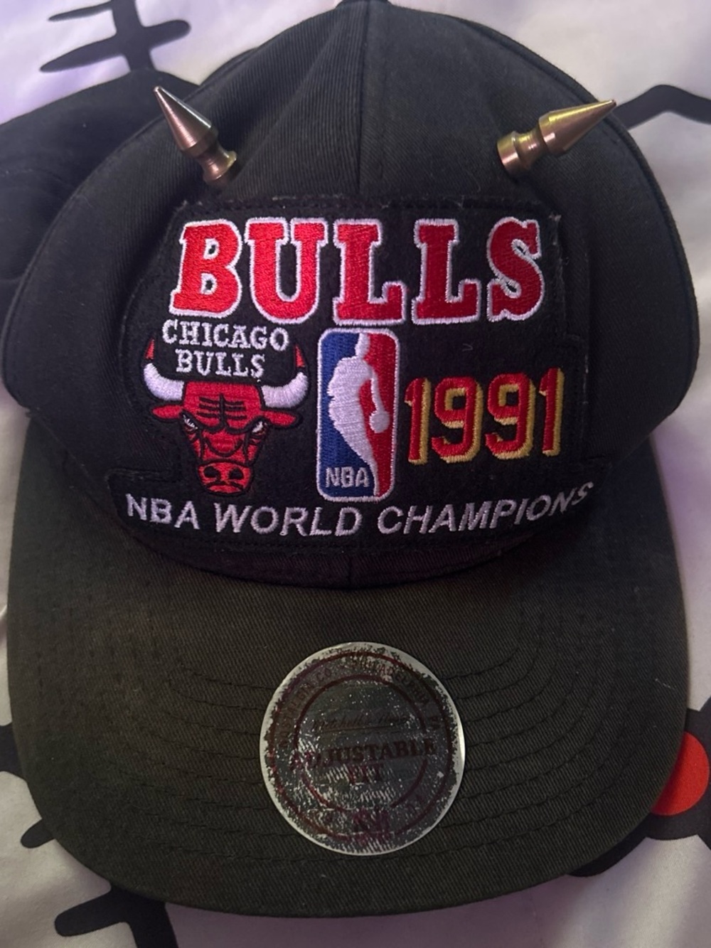 NBA Chicago Bulls Black 1991 Championship Patch Cap with Spike Accents